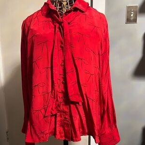 J. Crew Vibrant Red Top with bow Print